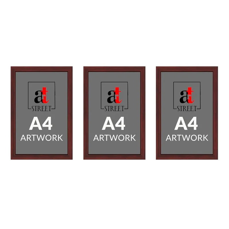Three brown rectangular frames shown with artwork placeholders