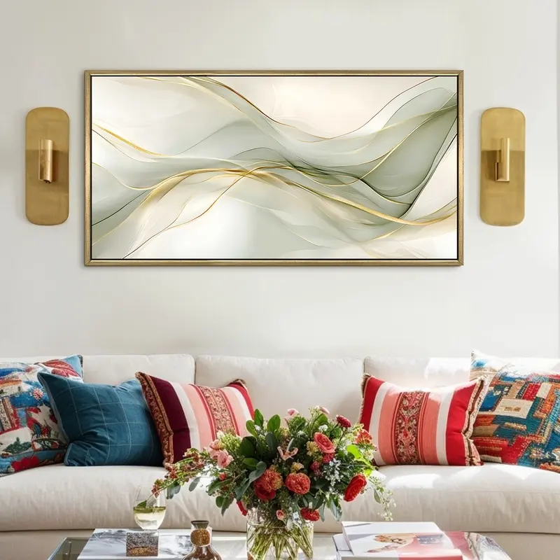 Sage Whisper Waves Canvas Wall Painting
