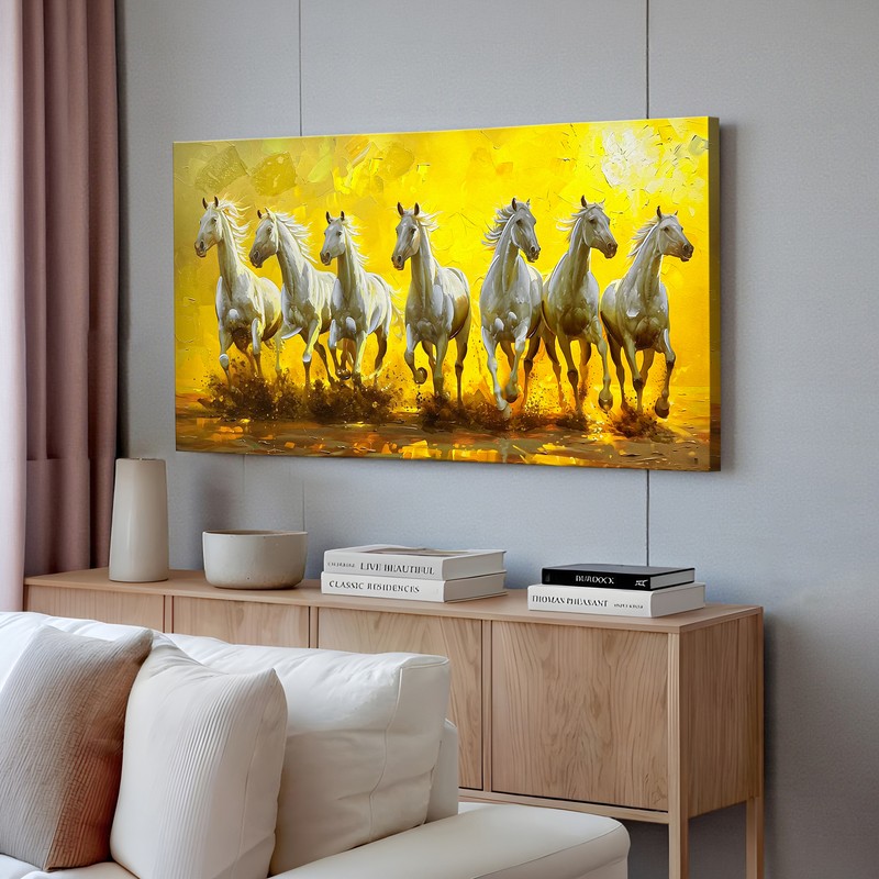 Seven Horses of Fortune Canvas Wall Art - 350 GSM