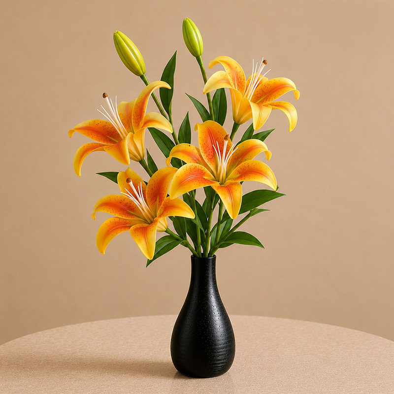 Lily Luxe Artificial Flower Stick (Orange) - Set of Two