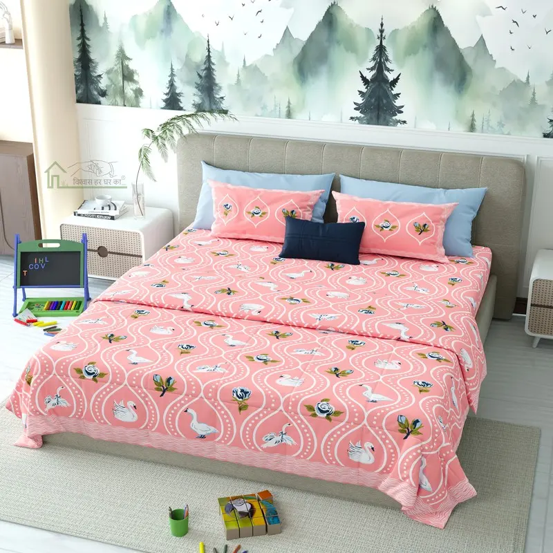 Zoozy Printed Cotton Kids Bedsheet (Pink) - 120 TC