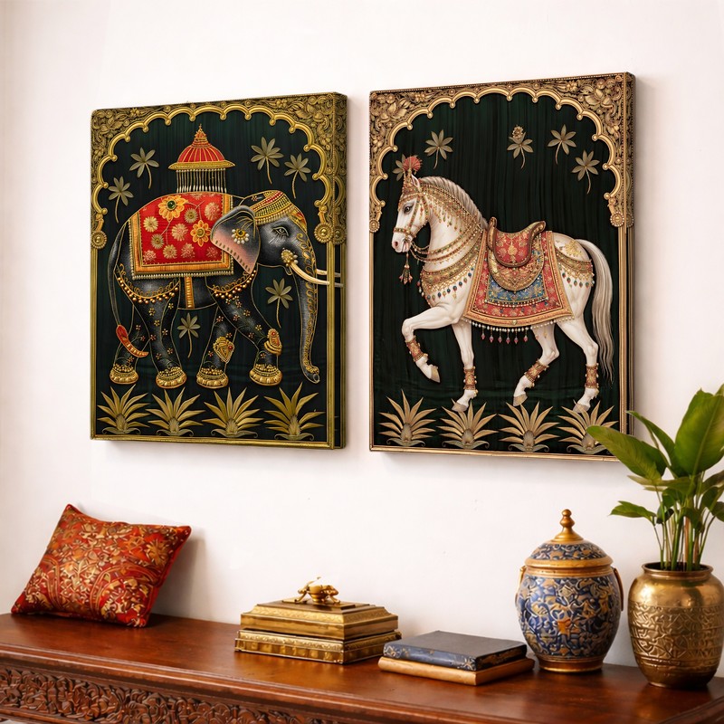 Timeless Royalty Canvas Wall Painting - Set of Two