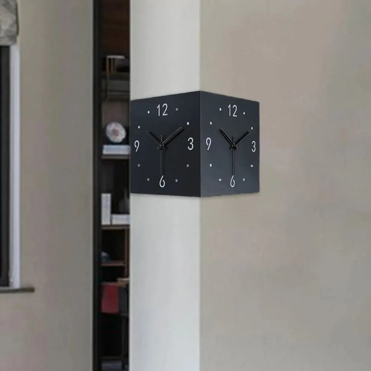 Architectural Corner Wrought Iron Wall Clock - Black