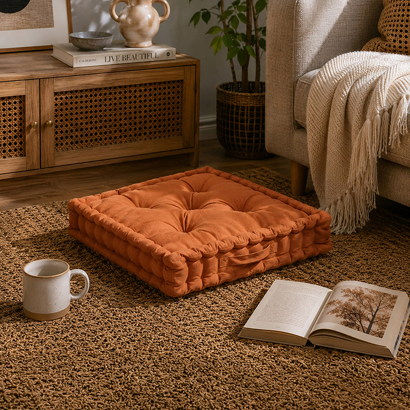 Fluffscape Solid Cotton Floor Cushion - Brown - S