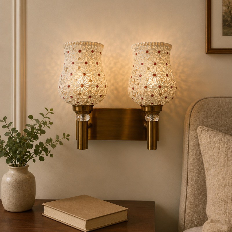 Dotted Twin Glass Wall Lamp - White