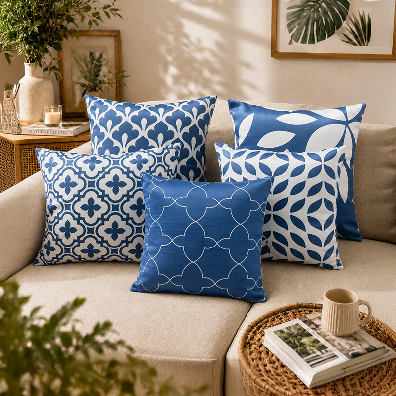 Shapsy Printed Cushion Covers - Set of Five - 16 x 16 Inches