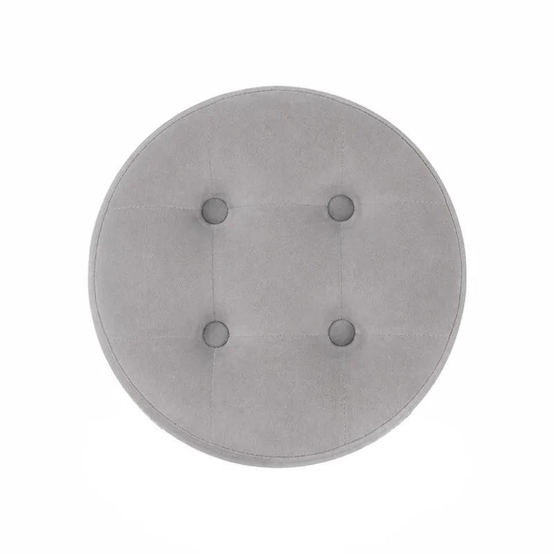 Top view of the grey round tufted stool seat