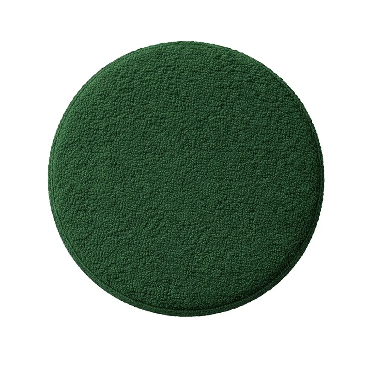 Top view showing the round green textured bouclé seat