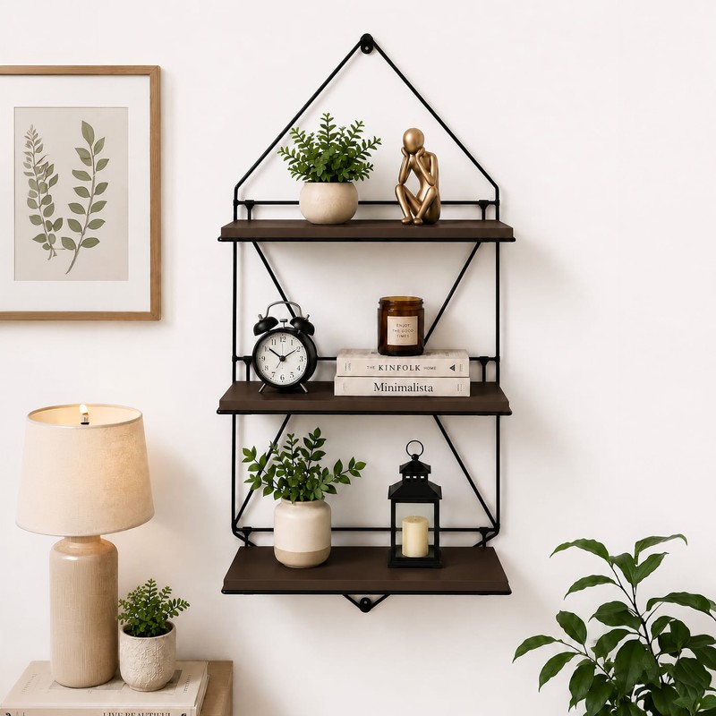 Perch MDF & Iron Wall Shelf - Black & Brown
