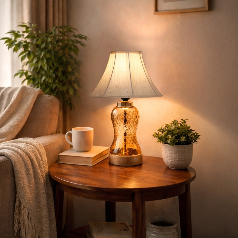 Clathrate Wooden Table Lamp - Beige