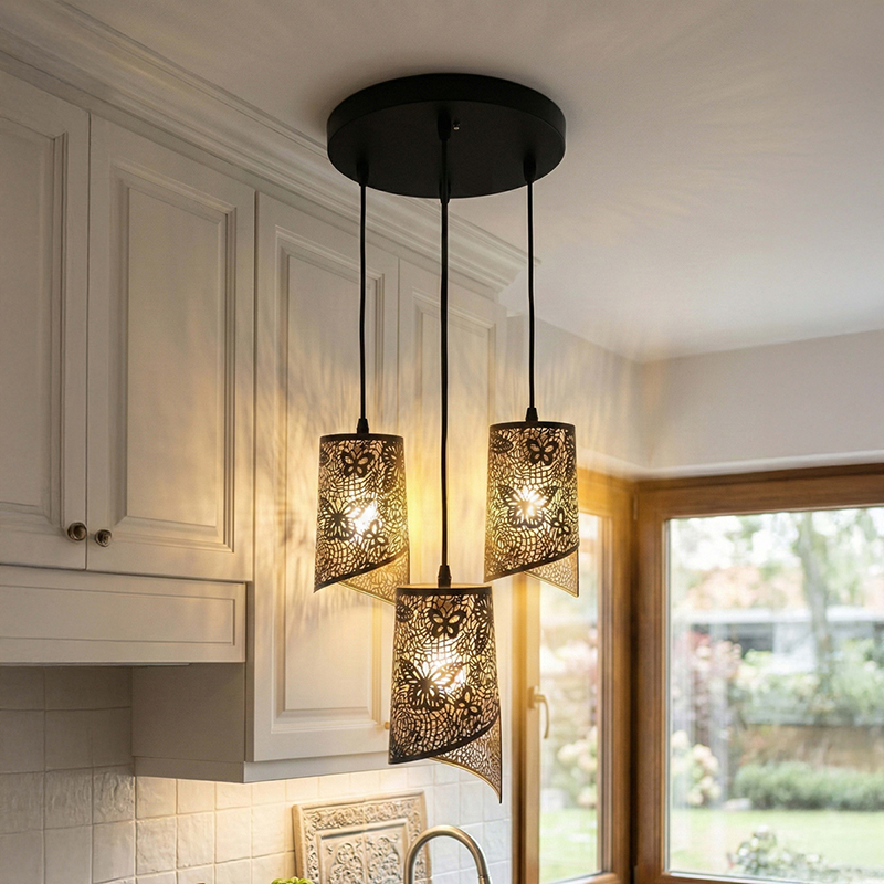 Ivy Curved Arc Trio Metal Ceiling Lamp