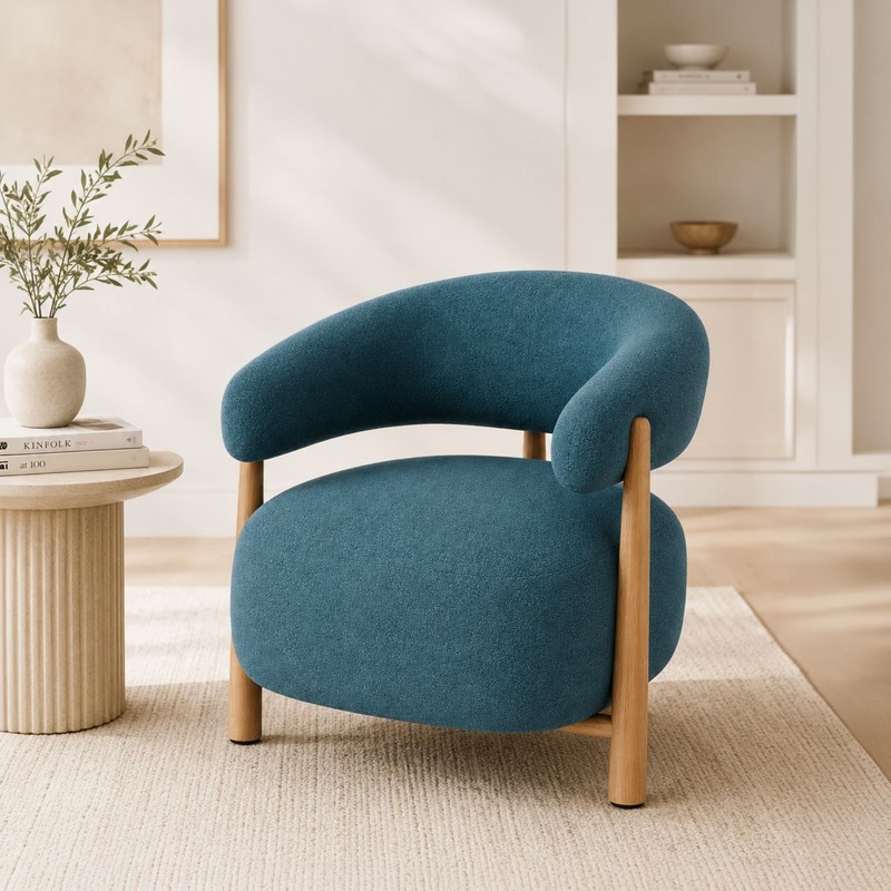 Atelier Teak Wood & Suede Accent Chair - Blue