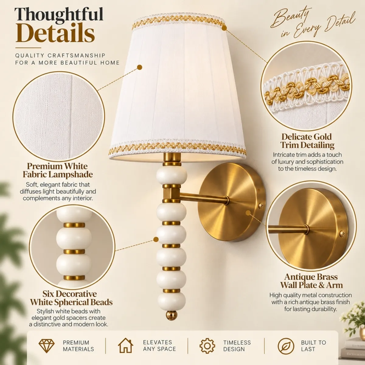 Lumiere Metal & Fabric Wall Lamp