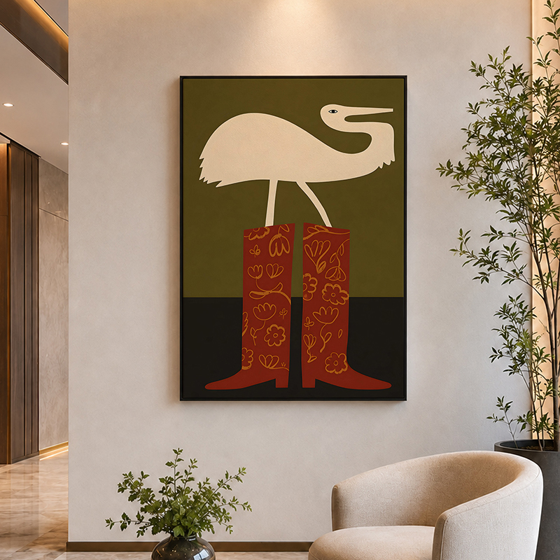 Egret in Tooled Boots Canvas Wall Painting With Frame - Small