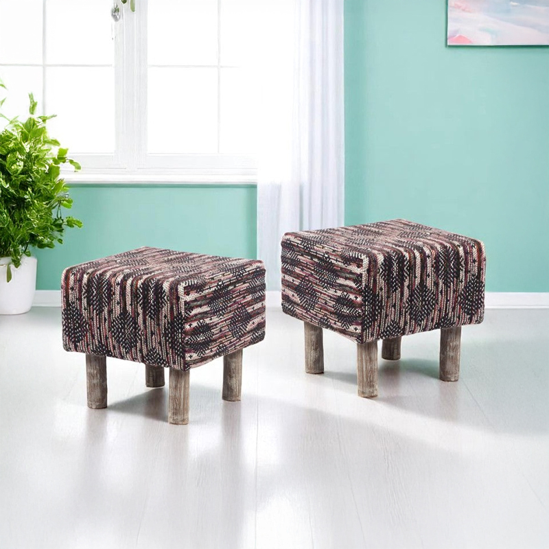 Wrixon Acacia Wooden Ottomans (Multicolor) - Set Of Two
