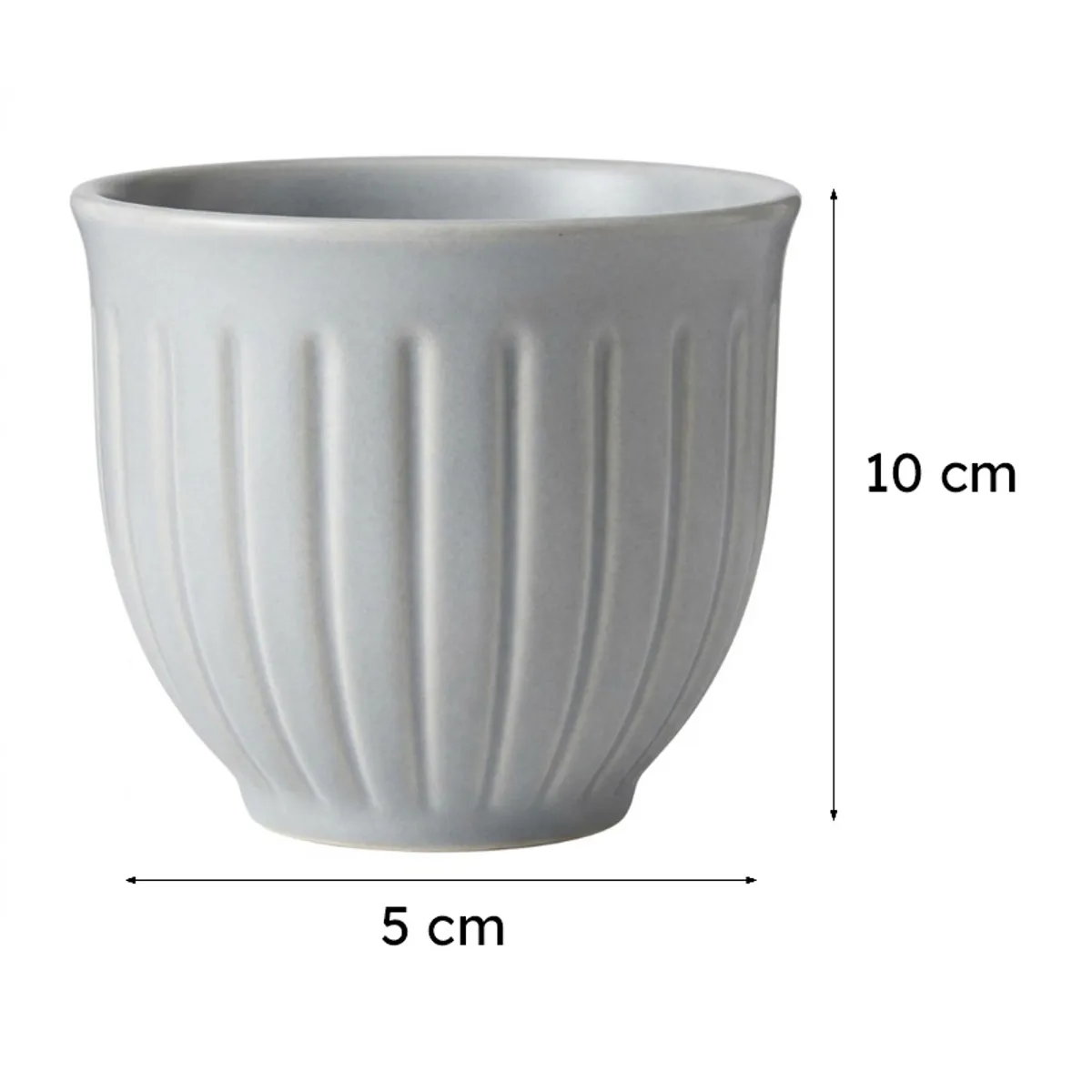 Grey planter shown with dimension markings