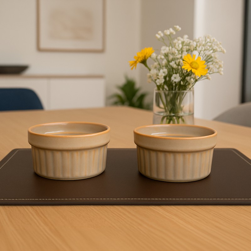 Sweet Serve Ceramic Dessert Bowls (Beige/200 mL Each) - Set of Two - 200 mL