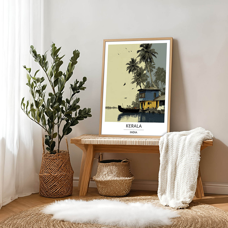 Backwaters of Kerala Wall Art With Brown Frame - Small