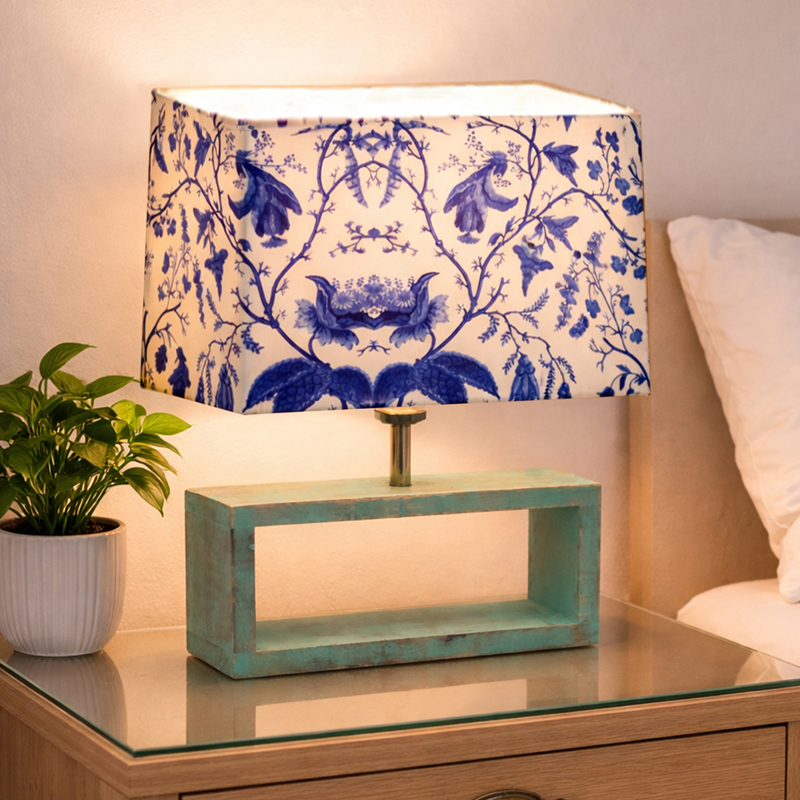 Marina Block Beauty Fabric Table Lamp - White,Blue