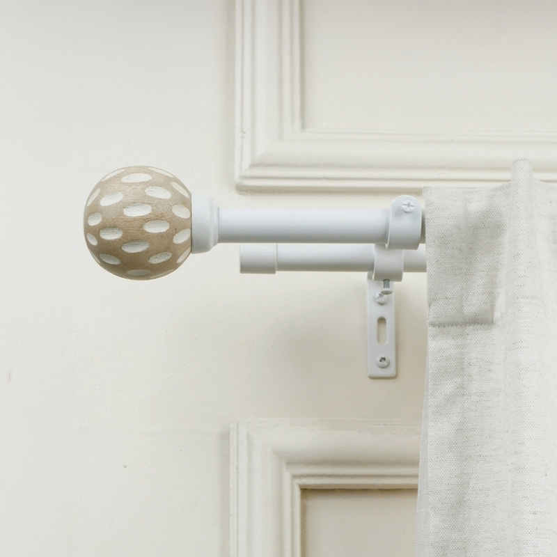 Birch Beam Duo Extendable 1" Double Curtain Rods With Round Finial & Brackets