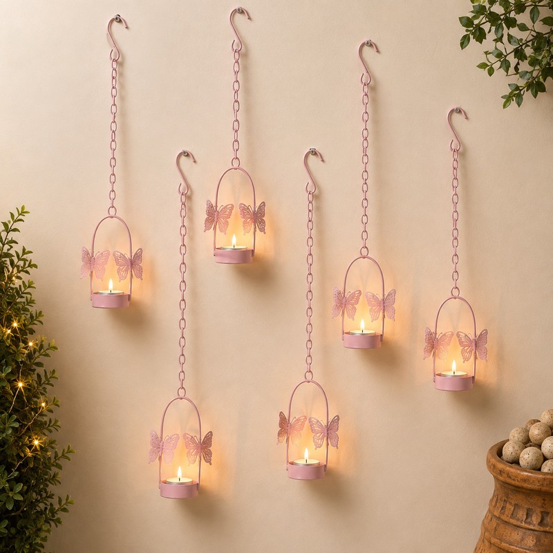 Flying Charm Tealight candle Holder (Pink) - Set of Six