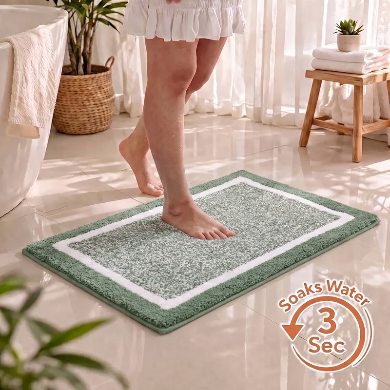 Graphite Stream Anti Skid Bath Mat - Green,White - 40 x 60 cm