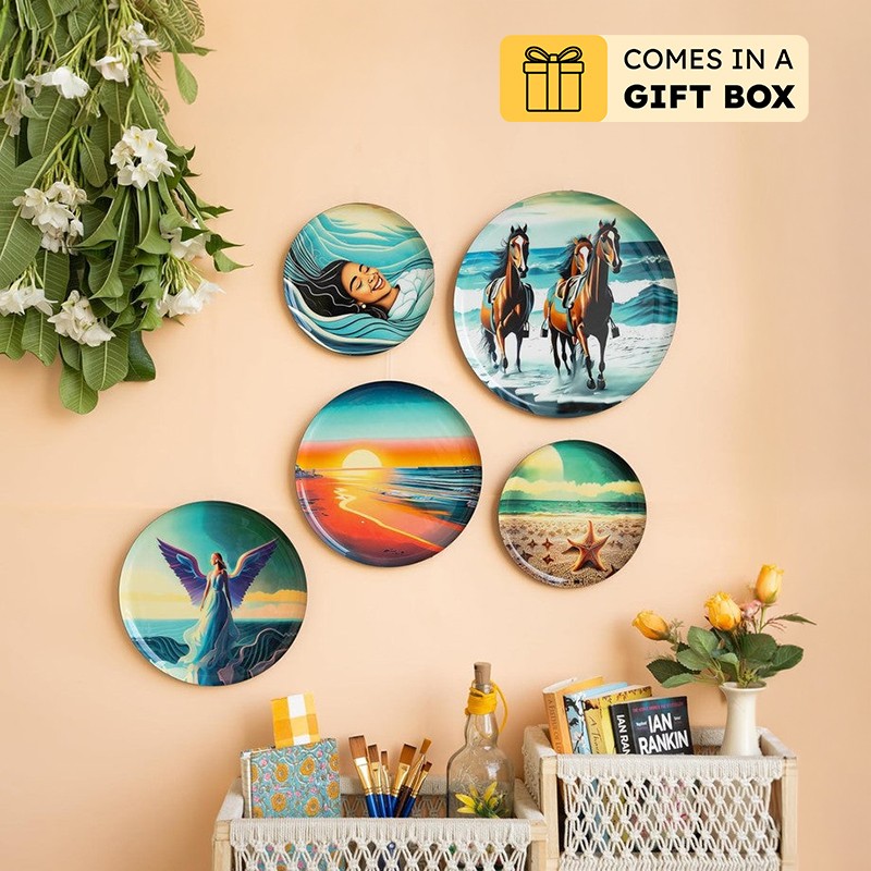 Scenic Art Round Metal Wall Plates - Set Of Five