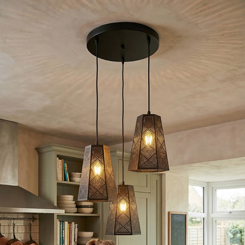 Kestrel Mesh Taper Trio Metal Ceiling Lamp