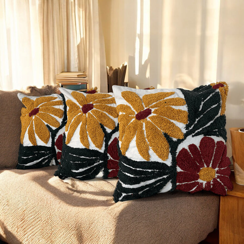 Petal Sunshine Tufted Cushion Cover Set - Set Of Three