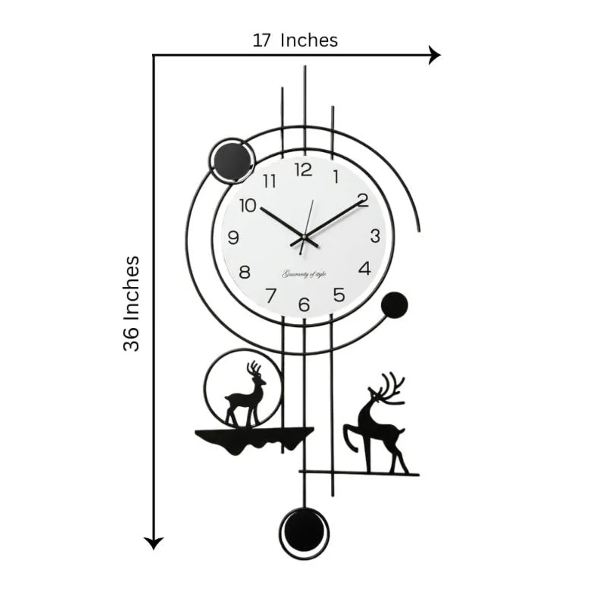 Front view of the wall clock with dimension arrows shown in the image