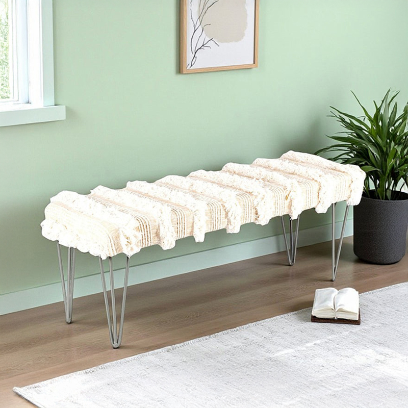 Borix Sheesham Wooden Bench - Beige