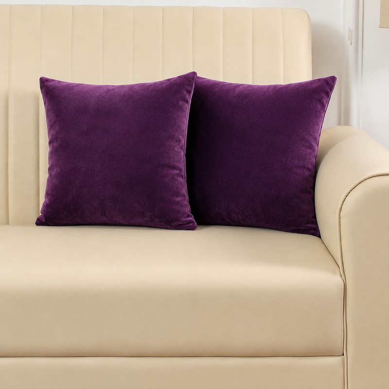 Mavira Velvet Cushion Covers (Purple) - Set of Two - 16 x 16 inches