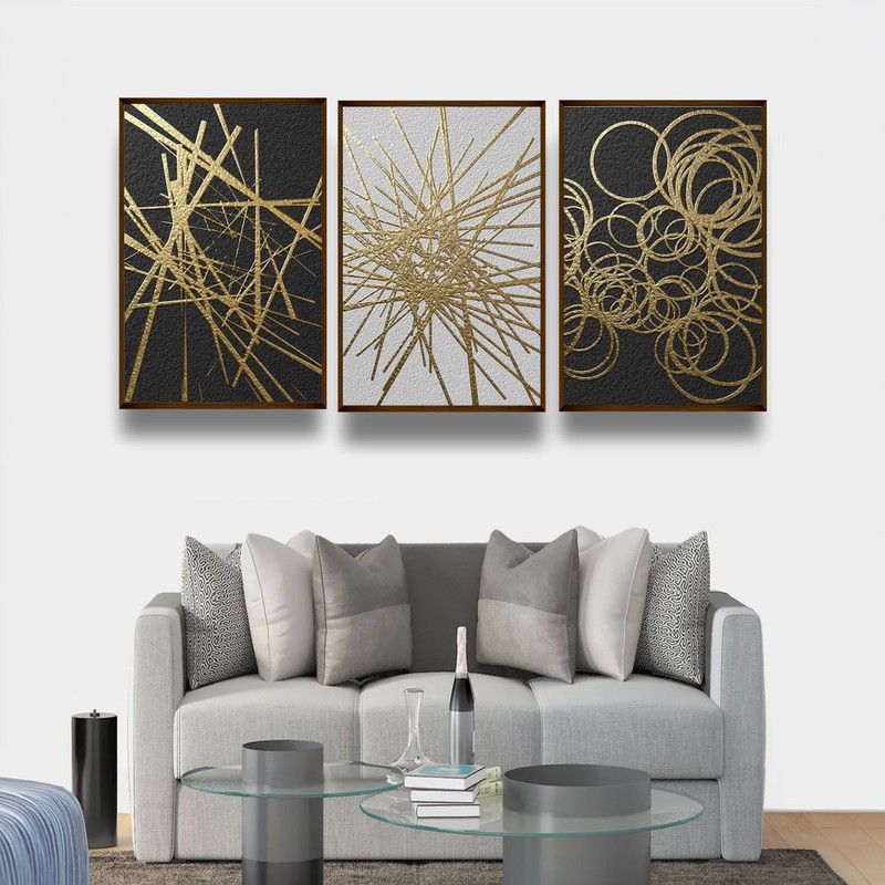 Golden Dynamics Canvas Wall Painting - Set of Three