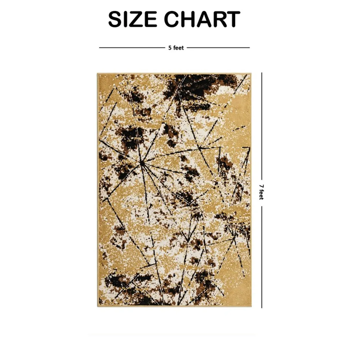 Top view of rectangular beige and brown abstract carpet
