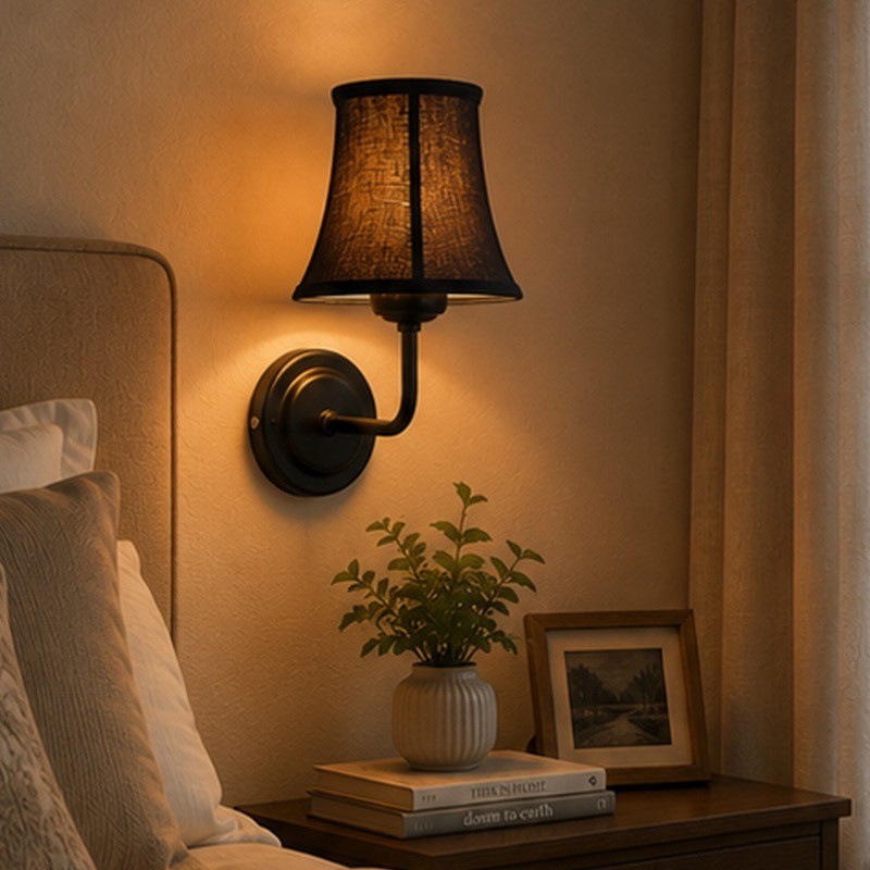 Rustic Halo Cotton & Iron Wall Lamp - Black