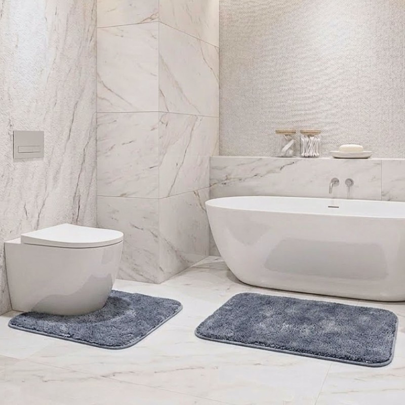 SpaStep Anti Skid Bath Mat With Contour Mat (Dark Grey) - Two Piece Set - Bundles