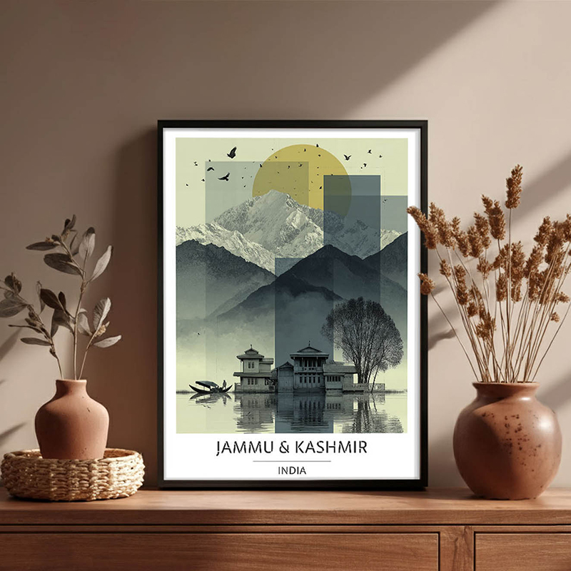 Serenity of Dal Lake Kashmir Wall Art With Black Frame - Small