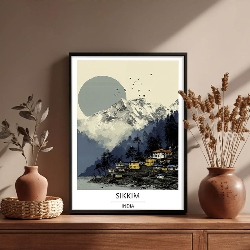 Himalayan Dawn of Sikkim Wall Art With Black Frame - Small
