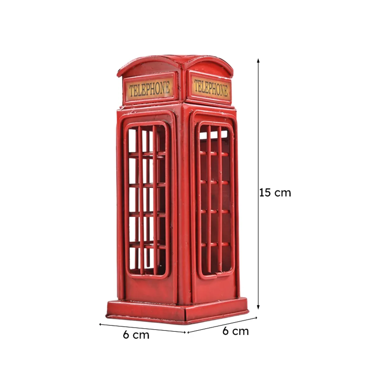Red telephone booth style showpiece in a studio setup