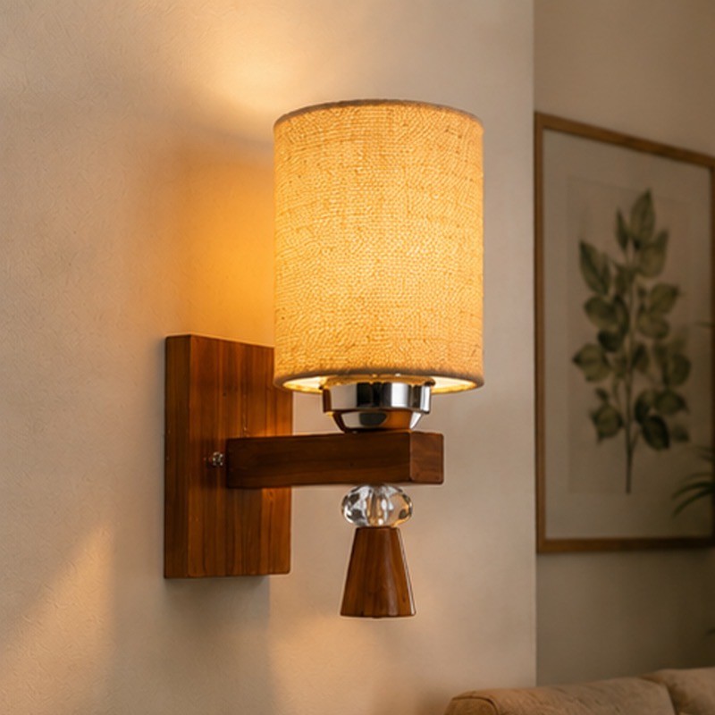 Linen Cylinder Jute Wall Lamp - Brown