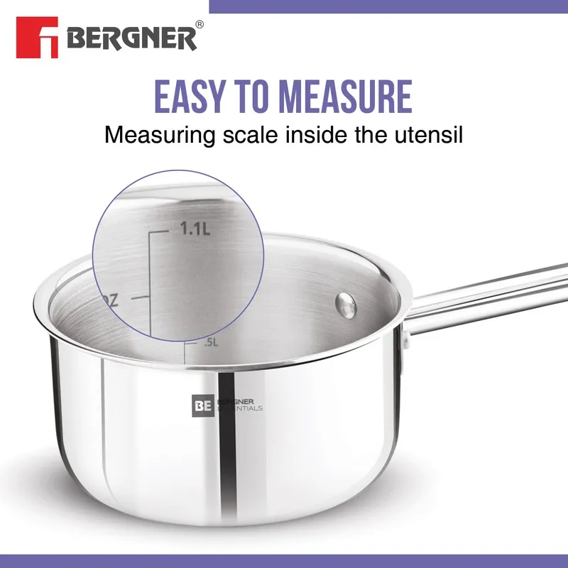 Silver saucepan displaying an internal measuring scale