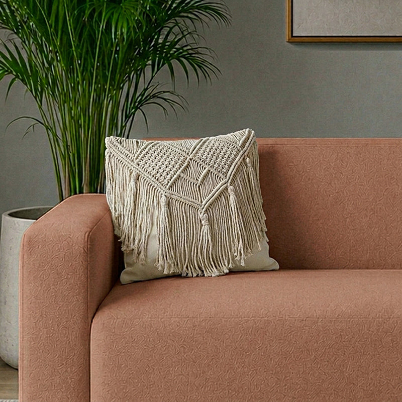 Earth & Twine Macrame Fringed Cotton Cushion Cover