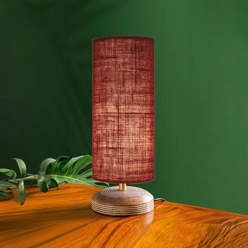 Savera Siera Fabric Table Lamp - Maroon,Brown