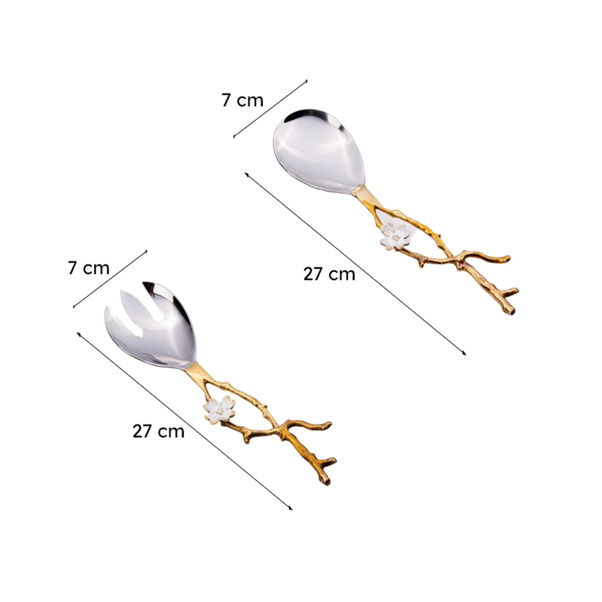 Two salad servers shown with dimension markings of 27 cm long and 7 cm wide.