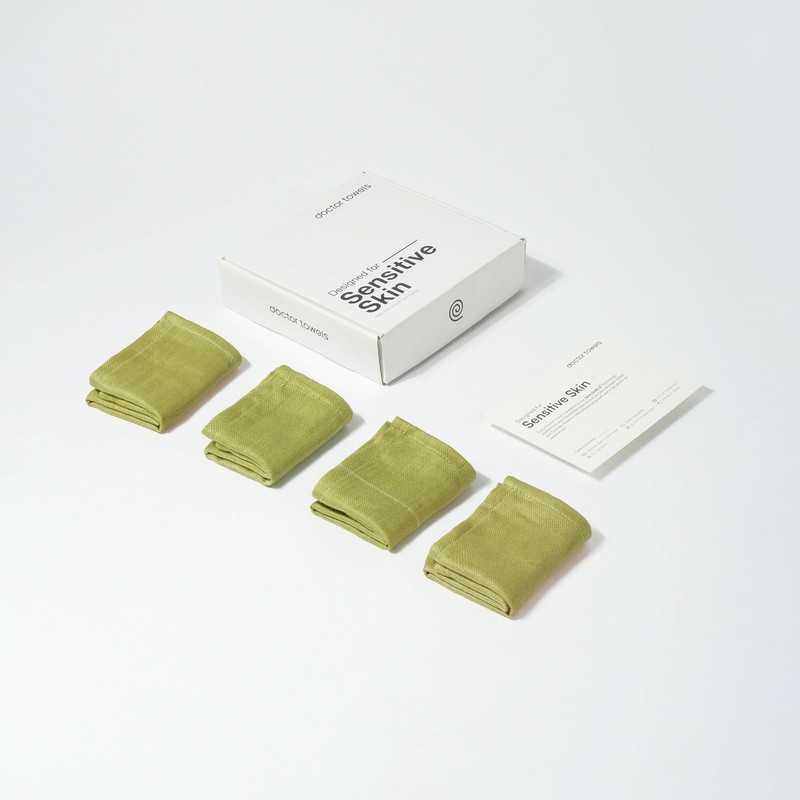 Aluvera Double Cloth Face Towel (Aloe Green/330 GSM) -Pack of 4 - 30 x 30 CM