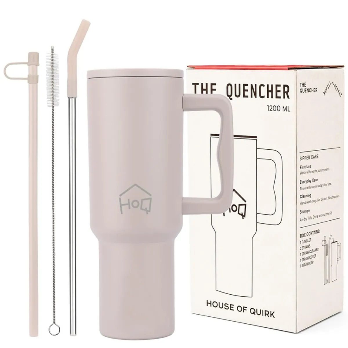 Oat beige tumbler with straw accessories and retail box