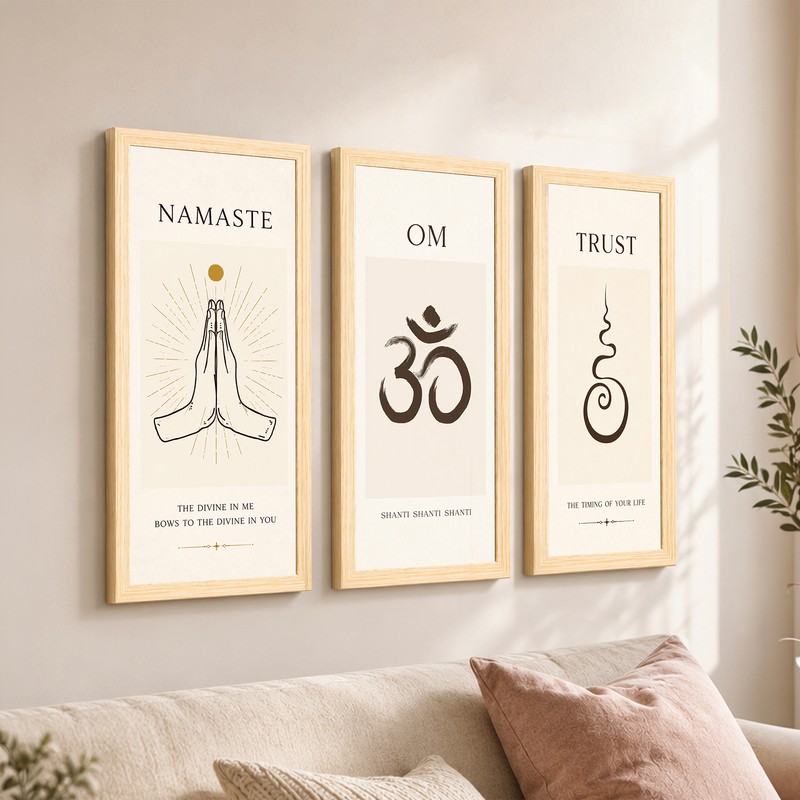 Meditation Om Wall Painting With Frame - Set of Three