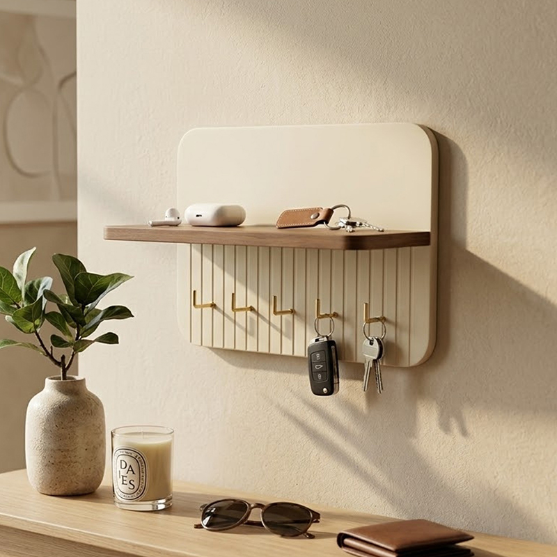 Halo Grove MDF Key Holder with Shelve - Ivory