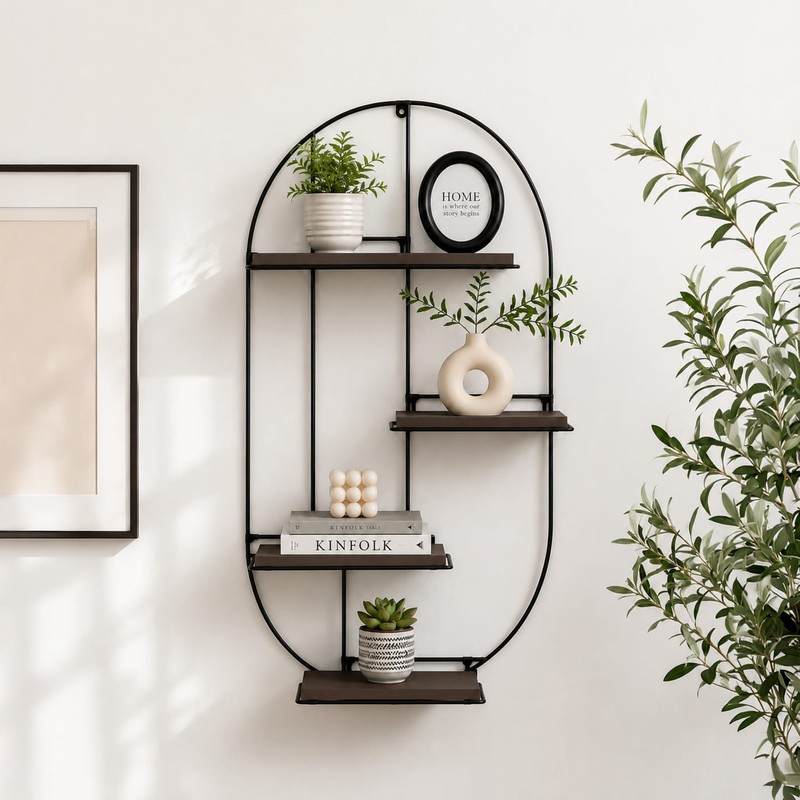 Alcove MDF & Iron Wall Shelf - Brown