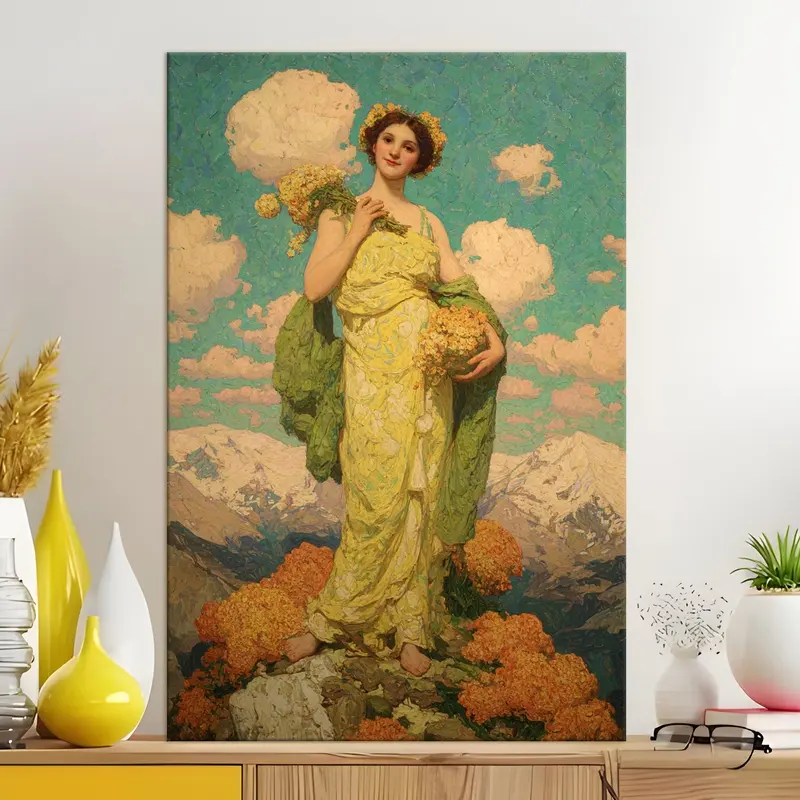 Springtime Floral Maiden Canvas Wall Painting